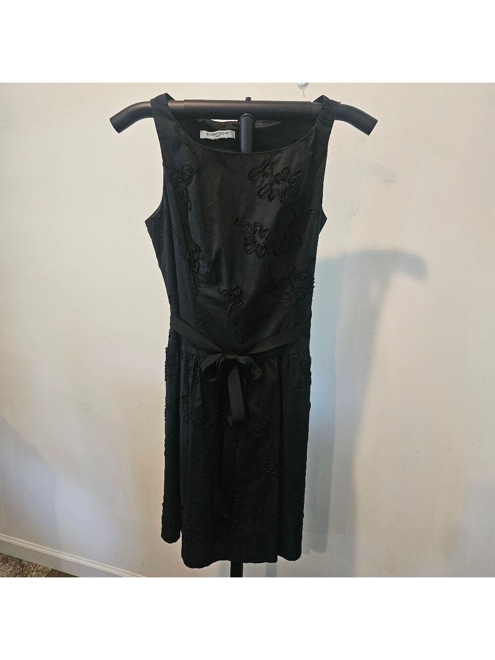 Evan-Picone Women's Black Embellished Fit And Flare Sleeveless Dress, Medium